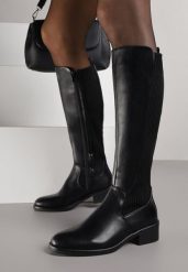 Czarne Klasyczne Kozaki Muszkieterki na Płaskiej Podeszwie Belonell. Czarne kozaki Born2be, z dzianiny, bez obcasa, na płaskiej podeszwie, bez zapięcia. Za 169.99 zł.