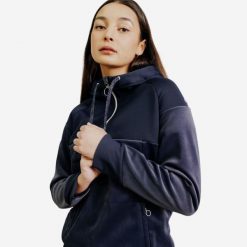 Bluza jeździecka damska 900 ciepła. Niebieskie bluzy FOUGANZA, na zimę, m, bez wzorów, z materiału, z kapturem. Za 99.99 zł.