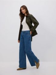 Jeansy straight z rozcięciami - niebieski. Niebieskie jeansy Reserved, bez wzorów. Za 139.99 zł.
