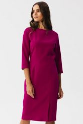 Elegancka sukienka ołówkowa z rozcięciem fioletowa. Fioletowe sukienki Stylove, l, bez wzorów, eleganckie, bez kołnierzyka, bez ramiączek, ołówkowe. Za 309.00 zł.
