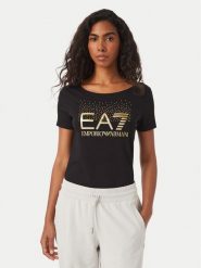 EA7 Emporio Armani T-Shirt 7W001444 AF10373 MC004 Czarny Slim Fit. Czarne t-shirty EA7 Emporio Armani, s, bez wzorów, z bawełny, bez kołnierzyka, bez ramiączek. Za 364.99 zł.