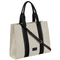Modna shopperka damska w czarno-beżowym kolorze z regulowanym paskiem Peterson PTN CAN-04. Brązowe shopper Peterson, bez wzorów, z poliamidu, eleganckie, na ramię, bez dodatków. Za 139.99 zł.