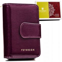 Portfel skórzany Peterson PTN 425214-SH fioletowy. Fioletowe portfele Peterson, bez wzorów, ze skóry. Za 129.99 zł.