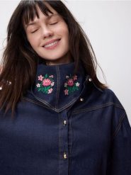 Jeansowa koszula z szalem - granatowy. Niebieskie koszule Reserved, l, bez wzorów, z bawełny, bez kołnierzyka, bez ramiączek. Za 179.99 zł.