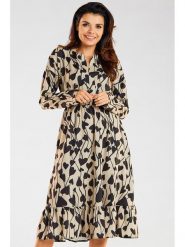 Awama Sukienka w kolorze beżowym rozmiar: XL. Brązowe sukienki Awama, xl, bez wzorów, bez kołnierzyka, bez ramiączek, midi. Za 160.96 zł.