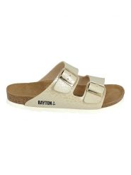 BAYTON Klapki "Atlas" w kolorze kremowym rozmiar: 36. Brązowe klapki Bayton, bez wzorów, ze skóry, z otwartym noskiem, bez obcasa. Za 134.95 zł.
