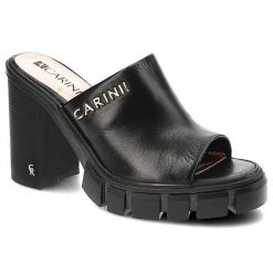 Czarne Klapki Carinii Eleganckie Skórzane Buty. Czarne klapki Carinii, z aplikacjami, ze skóry, bez obcasa, na obcasie. Za 329.00 zł.