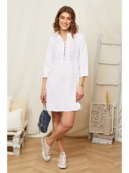 Rodier Lin Lniana sukienka w kolorze białym rozmiar: XL/XXL. Białe sukienki Rodier Lin, na co dzień, xl, bez wzorów, ze lnu, bez kołnierzyka, bez ramiączek, mini, proste. Za 149.31 zł.
