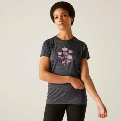 Koszulka turystyczna damska Fingal IX. Szare bluzki Regatta, bez wzorów, z tkaniny, sportowe, bez kołnierzyka, bez ramiączek. Za 139.50 zł.