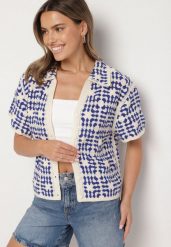 Niebieska Bawełniana Koszula z Geometrycznym Motywem Melicene. Niebieskie koszule Born2be, l, bez wzorów, z bawełny, eleganckie, bez kołnierzyka, bez ramiączek. Za 129.99 zł.