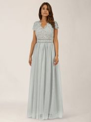 APART Sukienka w kolorze jasnoszarym rozmiar: 36. Szare sukienki Apart, bez wzorów, z koronki, bez kołnierzyka, bez ramiączek, maxi. Za 260.99 zł.