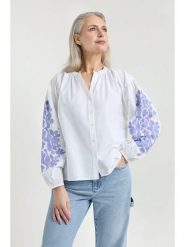Josephine & Co Bluzka "Jet" w kolorze biało-niebieskim rozmiar: 44. Białe bluzki Josephine & Co, bez wzorów, z bawełny, bez kołnierzyka, bez ramiączek. Za 255.34 zł.