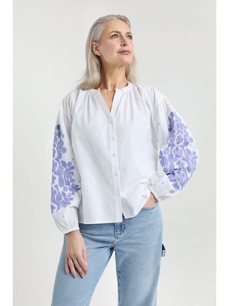 Josephine & Co Bluzka "Jet" w kolorze biało-niebieskim rozmiar: 40. Białe bluzki Josephine & Co, bez wzorów, z bawełny, bez kołnierzyka, bez ramiączek. Za 229.95 zł.