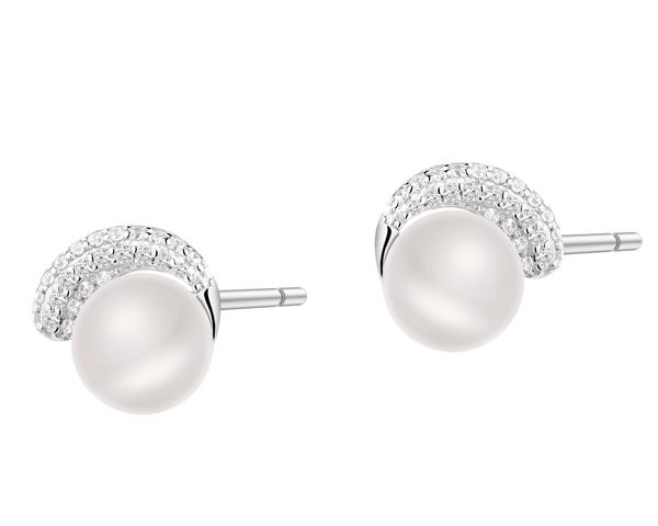 Kolczyki srebrne z perłami cyrkoniami. Szare kolczyki Apart, z cyrkonią, srebrne. Za 169.00 zł.