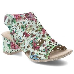 Sandały damskie Rieker, cholewka ze skóry ekologicznej z wzorzystym nadrukiem zapinane na rzep, kolorowe, 64780-92. Sandały Rieker, bez wzorów, ze skóry ekologicznej, bez obcasa, na obcasie, bez zapięcia. Za 319.00 zł.