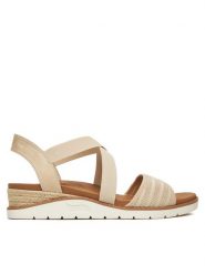Skechers Sandały BOBS Arch Fit Beach Kiss-Boho Beyond 114013/NAT Beżowy. Brązowe sandały Skechers, bez wzorów, z materiału, boho, bez obcasa, na koturnie, bez zapięcia. Za 199.99 zł.