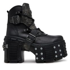 Botki NEW ROCK. Czarne botki NEW ROCK, bez wzorów, bez obcasa, na słupku, bez zapięcia. Za 1,249.00 zł.