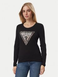 Guess Bluzka W6BI57 K7387 Czarny Regular Fit. Czarne bluzki Guess, xs, z aplikacjami, z bawełny, bez kołnierzyka, bez ramiączek. Za 182.99 zł.