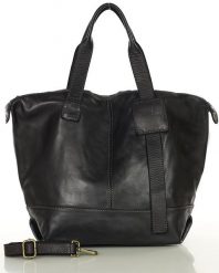 Duża torba shopper czarna A4 z miękkiej włoskiej skóry Marco Mazzini. Czarne torebki klasyczne bez wzorów, ze skóry, duże, bez dodatków. Za 622.99 zł.