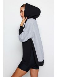 Trendyol Bluza w kolorze czarno-szarym rozmiar: M. Czarne bluzy Trendyol, m, bez wzorów, z bawełny, z kapturem. Za 101.23 zł.