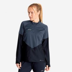 Bluza do piłki nożnej damska Kipsta Viralto. Czarne bluzy KIPSTA, s, bez wzorów, z elastanu, bez kaptura. Za 109.99 zł.