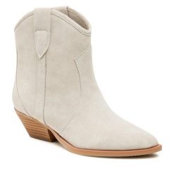 Botki Badura. Szare botki Badura, bez wzorów, bez obcasa, na słupku, bez zapięcia. Za 229.99 zł.