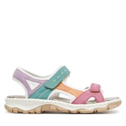 Sandały Rieker. Czerwone sandały Rieker, bez wzorów, bez obcasa, na płaskiej podeszwie, bez zapięcia. Za 259.99 zł.