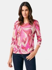 Gerry Weber Koszulka w kolorze kremowo-różowo-fioletowym rozmiar: 46. Brązowe bluzki Gerry Weber, bez wzorów, bez kołnierzyka, bez ramiączek. Za 83.42 zł.