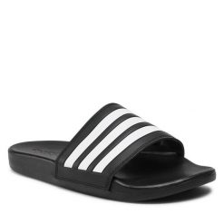 Klapki adidas. Czarne klapki Adidas, bez wzorów, bez obcasa. Za 129.99 zł.
