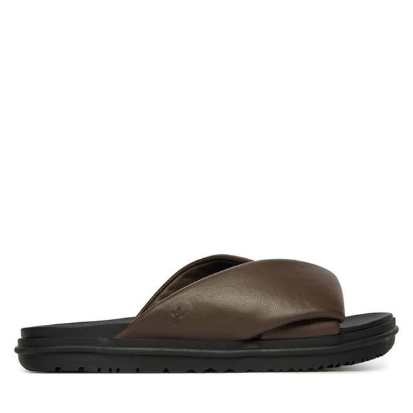 Klapki EMU Australia. Brązowe klapki EMU Australia, bez wzorów, bez obcasa. Za 398.99 zł.