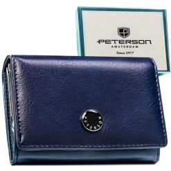 Poziomy portfel damski ze skóry naturalnej i ekologicznej w granatowym kolorze z systemem RFID - Peterson. Portfele Peterson, bez wzorów, ze skóry ekologicznej. Za 109.99 zł.