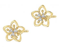 Kolczyki z żółtego złota z diamentami - kwiaty - 0,03 ct - próba 375. Żółte kolczyki Apart, z diamentem, złote. Za 1,429.00 zł.