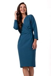 Dresowa Sukienka z Kopertowym Dekoltem - Morska. Zielone sukienki MOE, l, bez wzorów, z bawełny, wizytowe, bez kołnierzyka, bez ramiączek, kopertowe. Za 324.90 zł.