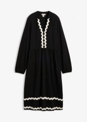 Sukienka z dżerseju. Czarne sukienki bonprix, bez wzorów, z dżerseju, bez kołnierzyka, bez ramiączek. Za 109.99 zł.
