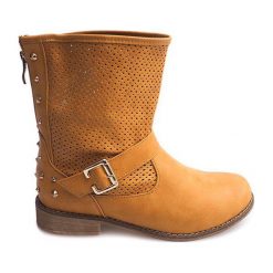 Brązowe Ażurowe Botki Z Suwakiem TLT1302 Camel. Brązowe botki ButyModne, w ażurowe wzory, bez obcasa, bez zapięcia. Za 79.00 zł.
