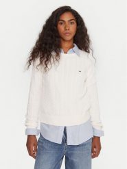 Tommy Jeans Sweter Cable Essential DW0DW22165 Biały Regular Fit. Białe swetry Tommy Jeans, xl, bez wzorów, z bawełny, bez ramiączek. Za 429.99 zł.