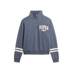 Bluza z zamkiem i naszywką dla kobiet Superdry Athletic Essentials. Niebieskie bluzy Superdry, z aplikacjami, z bawełny, bez ramiączek. Za 284.00 zł.