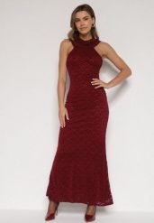 Bordowa Asymetryczna Sukienka z Falbaną Nawedina. Czerwone sukienki Born2be, l, bez wzorów, z poliesteru, wizytowe, z asymetrycznym kołnierzem, bez ramiączek, asymetryczne. Za 179.99 zł.
