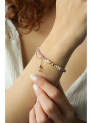 Pierres delicates Pozłacana bransoletka z ametystem i kamieniami ozdobnymi rozmiar: onesize. Fioletowe bransoletki Pierres delicates, z ametystem, pozłacane. Za 82.44 zł.