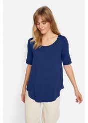 Długa bluzka z miękkiej wiskozy. Niebieskie bluzki bonprix, bez wzorów, z wiskozy, bez kołnierzyka, bez ramiączek. Za 47.99 zł.