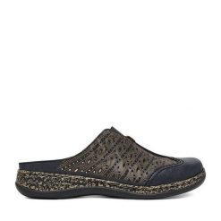 Klapki Rieker. Niebieskie klapki Rieker, bez wzorów, bez obcasa. Za 329.99 zł.