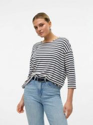 Vero Moda Koszulka w kolorze granatowo-białym rozmiar: XS. Niebieskie bluzki Vero Moda, xs, bez wzorów, bez kołnierzyka, bez ramiączek. Za 41.20 zł.