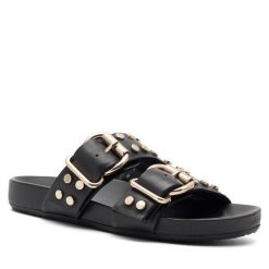 Klapki Badura. Czarne klapki Badura, bez wzorów, bez obcasa. Za 359.99 zł.