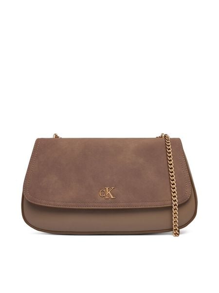 Calvin Klein Torebka Ck Conv Chain Brushed Medium Bag LV04F3407G Beżowy. Brązowe torebki klasyczne Calvin Klein, bez wzorów, ze skóry, bez dodatków. Za 649.99 zł.