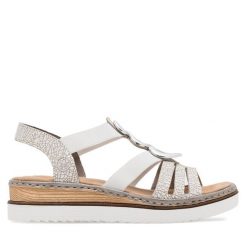 Sandały Rieker. Białe sandały Rieker, bez wzorów, bez obcasa, na płaskiej podeszwie, bez zapięcia. Za 329.99 zł.