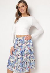 Niebiesko-Biała Spódnica Rozkloszowana w Kwiatowy Print Hastaria. Niebieskie spódnice Born2be, na co dzień, l, bez wzorów, eleganckie, midi, dopasowane. Za 89.99 zł.