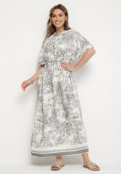 Szara Sukienka Typu Oversize z Wiskozą w Abstrakcyjny Wzór Lunalessa. Szare sukienki Born2be, na co dzień, bez wzorów, z wiskozy, eleganckie, bez kołnierzyka, bez ramiączek, maxi, oversize. Za 79.99 zł.