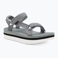 Sandały damskie Teva Flatform Universal Mesh Print. Szare sandały Teva, bez wzorów, z meshu, sportowe, bez obcasa, bez zapięcia. Za 139.99 zł.
