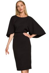 Sukienka elegancka ołówkowa z szerokimi rękawami czarna z pelerynką. Czarne sukienki Sukienki.shop, na komunię, xl, bez wzorów, eleganckie, bez kołnierzyka, bez ramiączek, ołówkowe. Za 309.00 zł.
