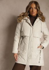 Biała Klasyczna Kurtka Parka z Kapturem z Futrem Nalisava. Białe kurtki Renee, l, z dzianiny, klasyczne, z kapturem. Za 319.99 zł.